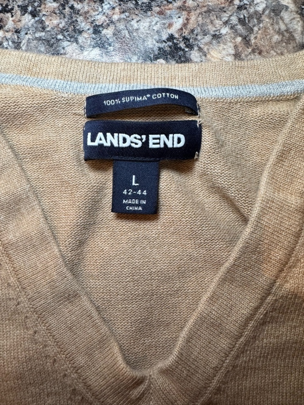 Lands' End Men's V-Neck Sweater Vest in Beige 100% Supima Cotton - Picture 4 of 4